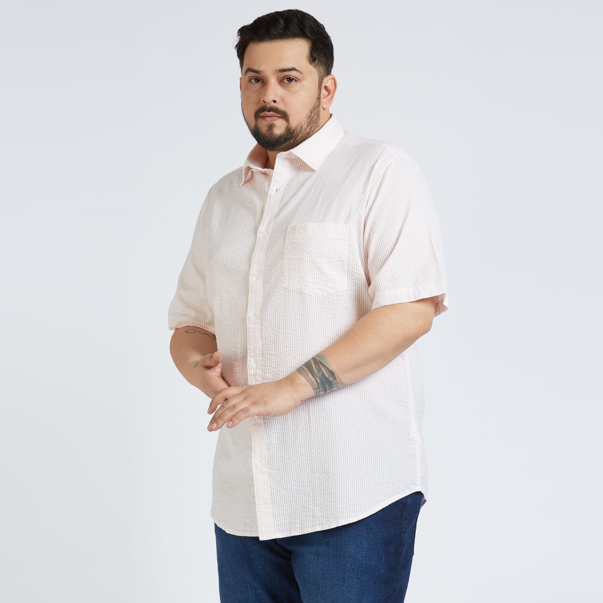 Plus Size Casual Shirt | 4XL - 10XL | 100% Cotton | Peach