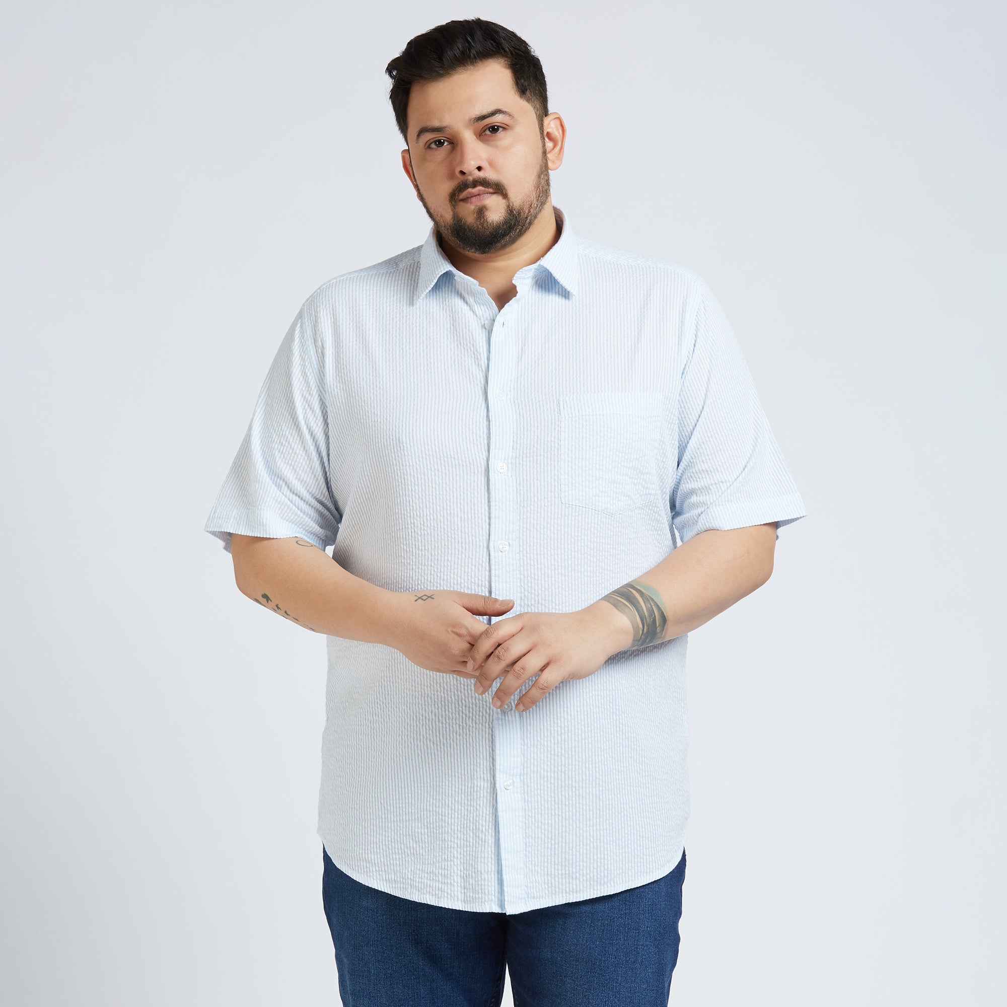 Plus Size Casual Shirt | 4XL - 10XL | 100% Cotton | Blue