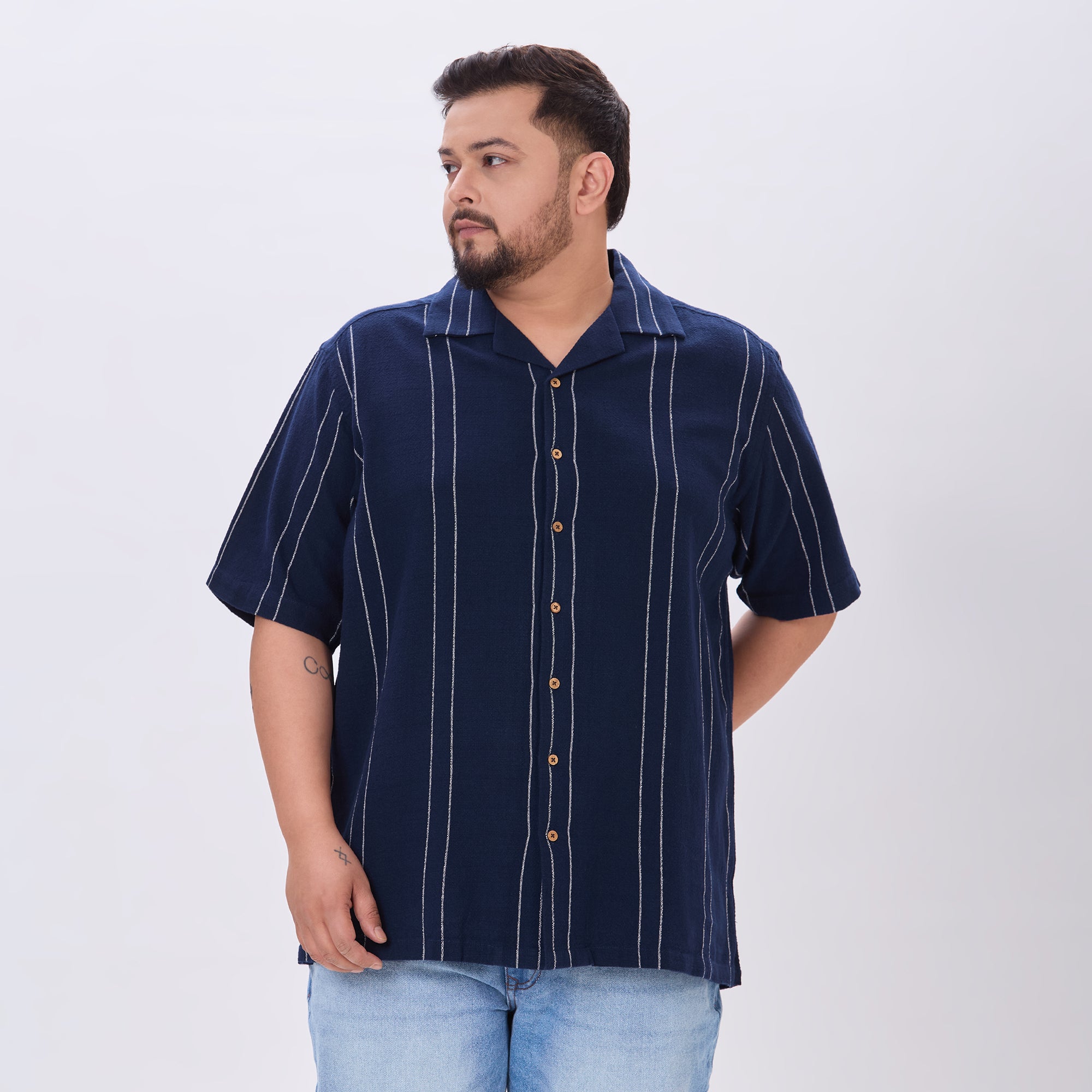 Plus Size Casual Shirt | 4XL-10XL | 100% Cotton | Navy