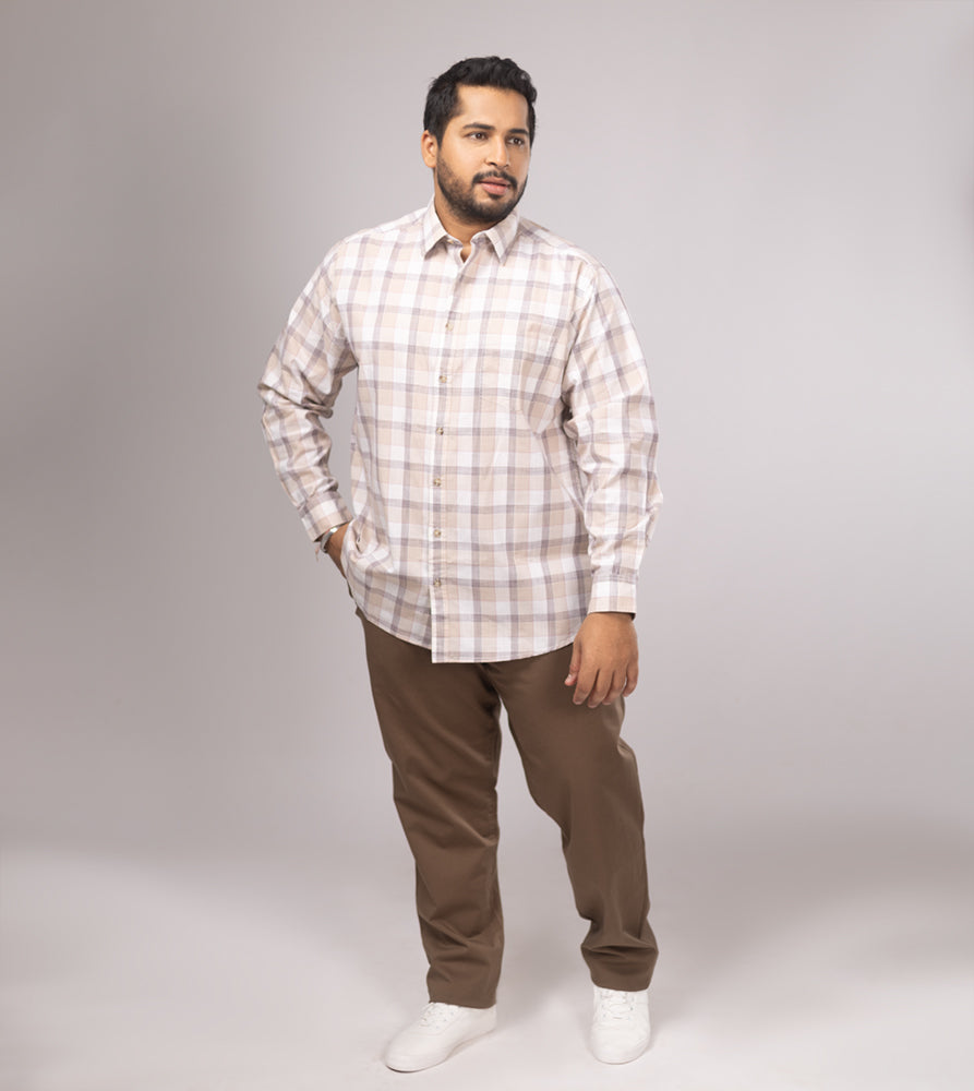 Plus Size Casual Shirt | 4XL - 10XL | 100% Cotton | Beige