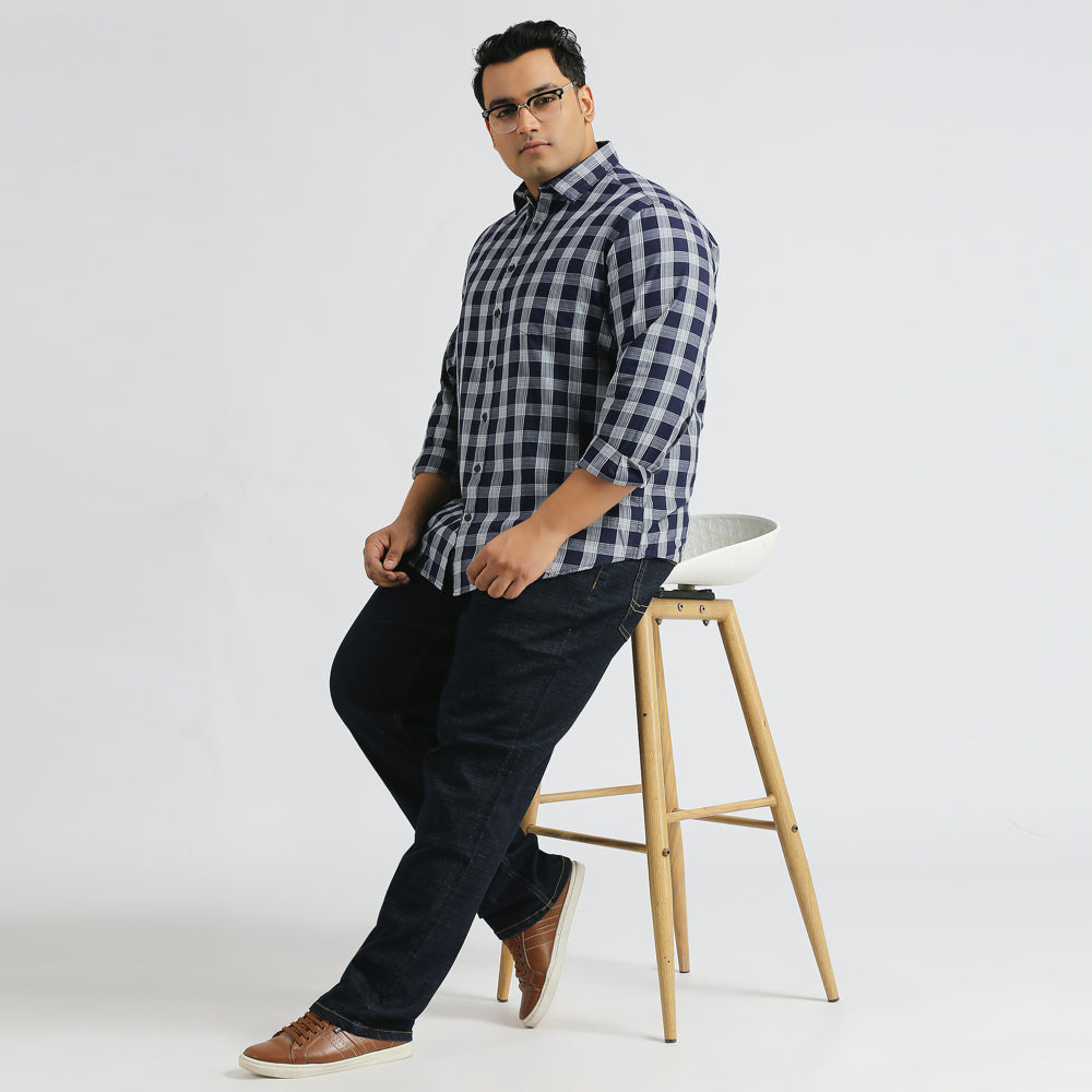 Plus Size Casual Shirt | 4XL - 10XL | 100% Cotton | Navy