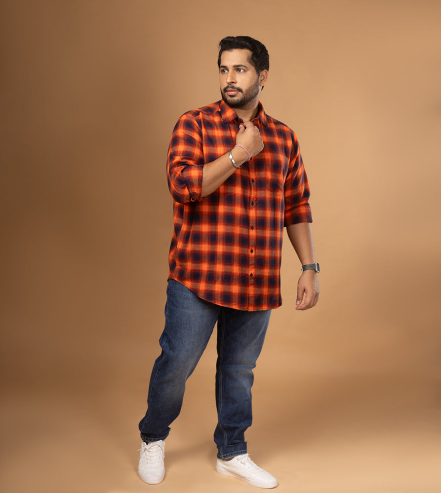 Plus Size Casual Shirt | 4XL - 10XL | 100% Cotton | Orange
