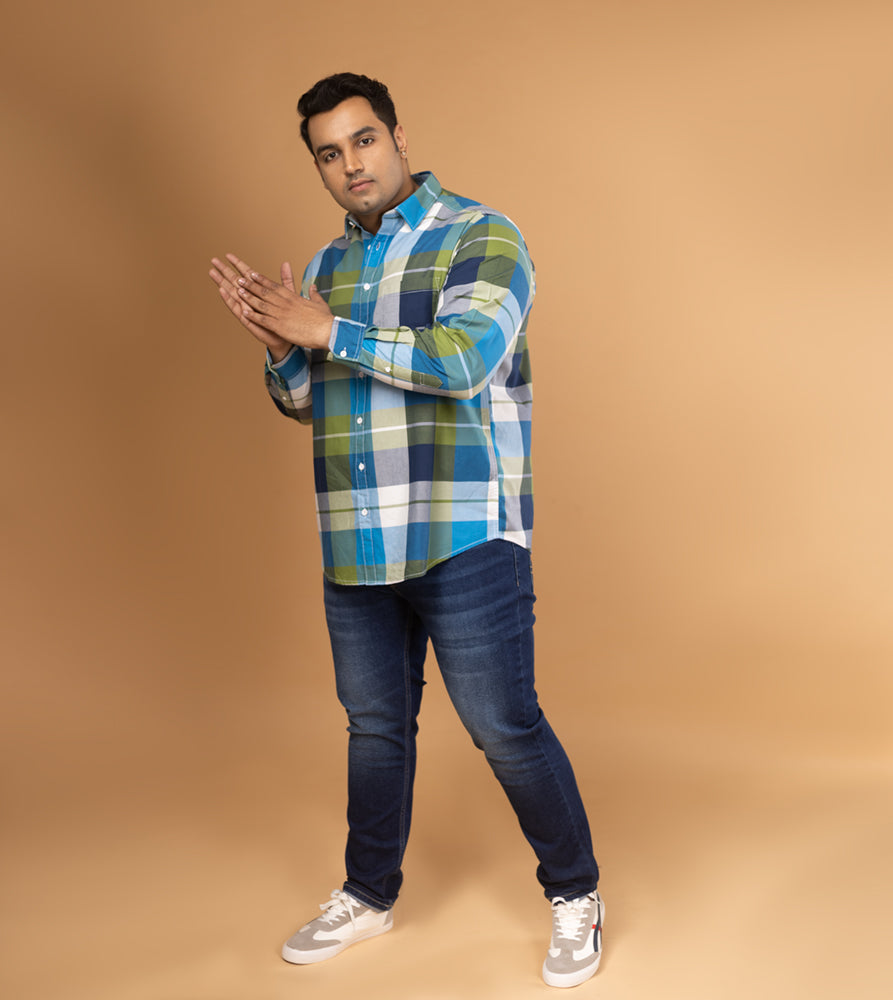 Plus Size Casual Shirt | 4XL - 10XL | 100% Cotton | Blue