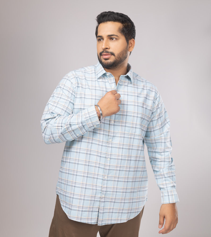 Plus Size Casual Shirt | 4XL - 10XL | 100% Cotton | Sky Blue