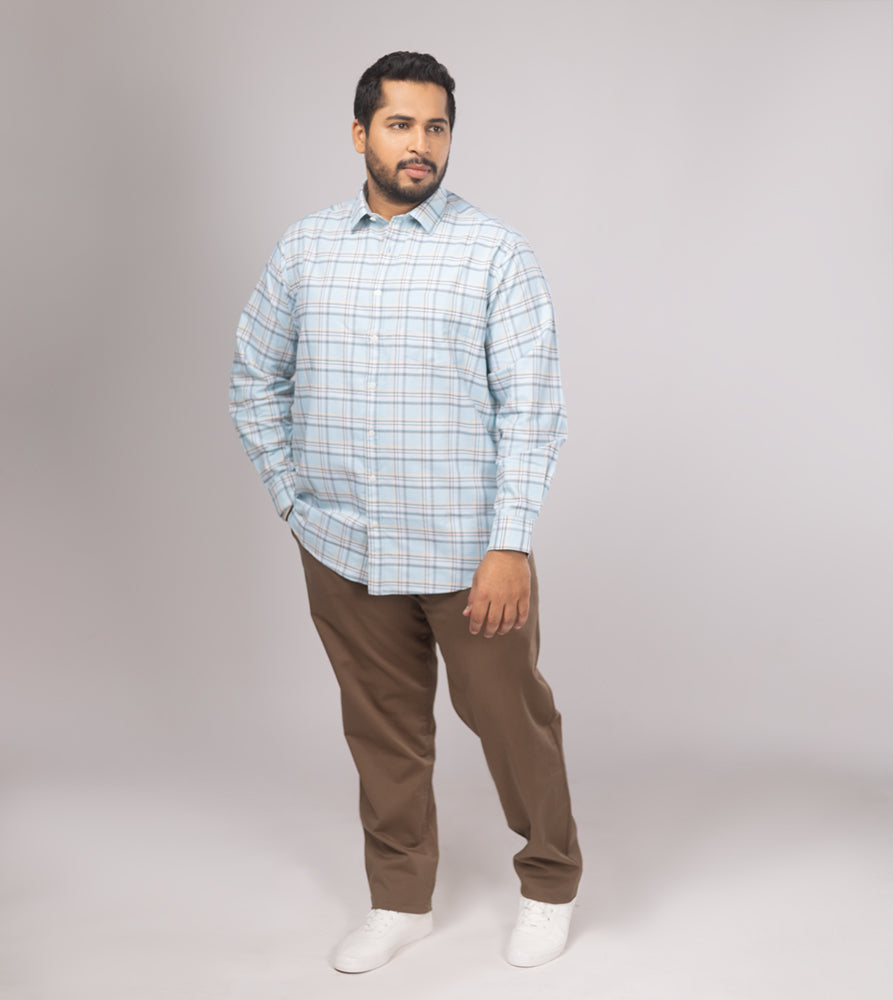 Plus Size Casual Shirt | 4XL - 10XL | 100% Cotton | Sky Blue