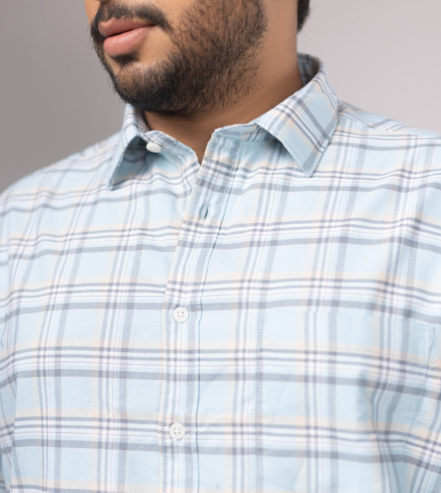 Plus Size Casual Shirt | 4XL - 10XL | 100% Cotton | Sky Blue