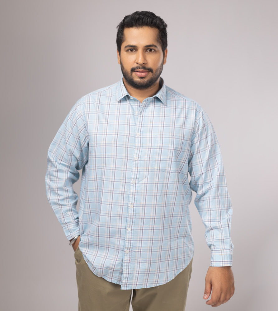 Plus Size Casual Shirt | 4XL - 10XL | 100% Cotton | Sky Blue