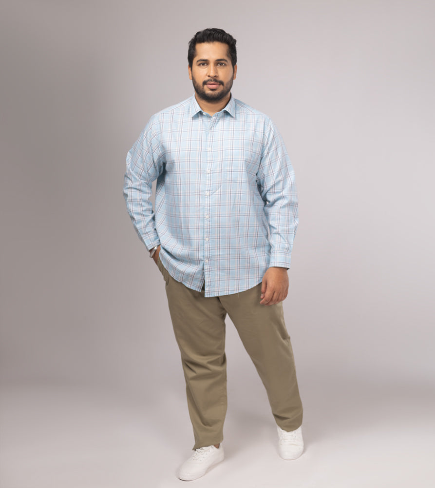 Plus Size Casual Shirt | 4XL - 10XL | 100% Cotton | Sky Blue