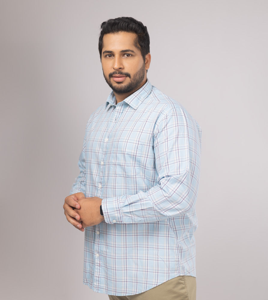 Plus Size Casual Shirt | 4XL - 10XL | 100% Cotton | Sky Blue