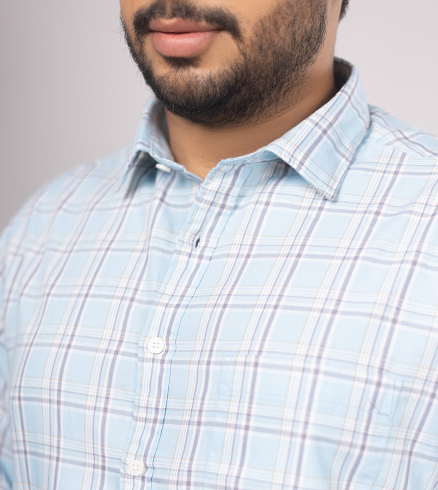 Plus Size Casual Shirt | 4XL - 10XL | 100% Cotton | Sky Blue