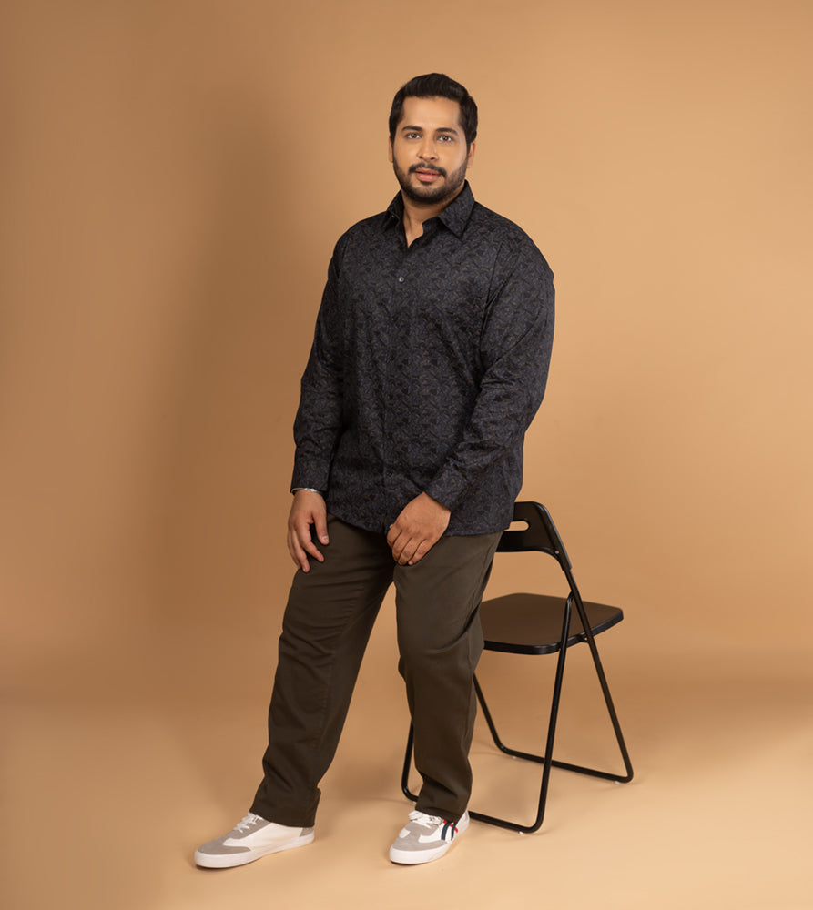 Sizeupp | Plus Size  Evening Shirt For Men | 4XL - 9XL | 100% Cotton | Print | Black