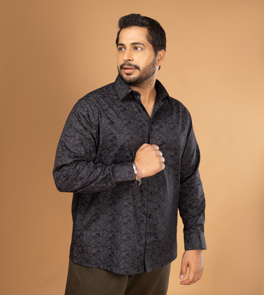 Sizeupp | Plus Size  Evening Shirt For Men | 4XL - 9XL | 100% Cotton | Print | Black