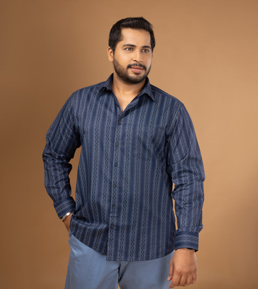 Sizeupp | Plus Size  Evening Shirt For Men | 4XL - 9XL | 100% Cotton | Print | Navy