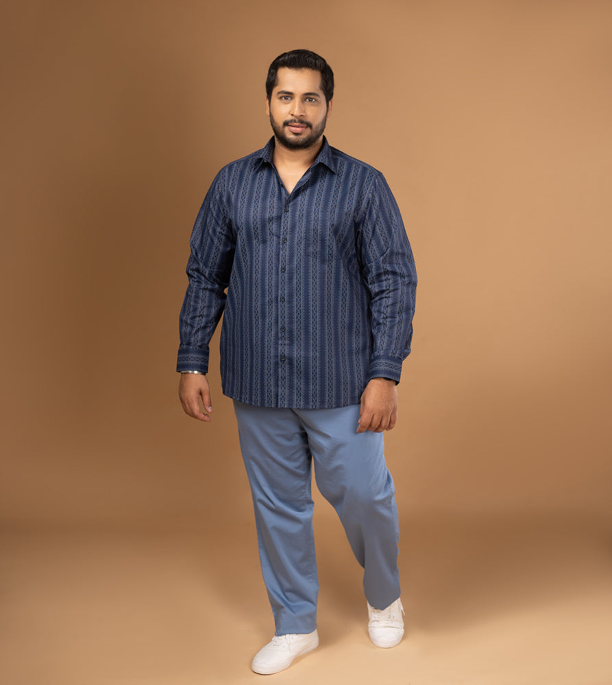 Sizeupp | Plus Size  Evening Shirt For Men | 4XL - 9XL | 100% Cotton | Print | Navy