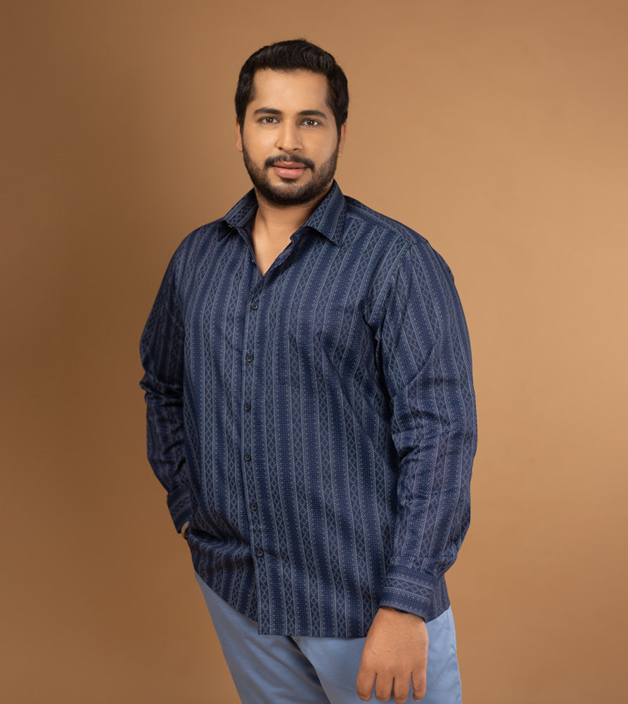 Sizeupp | Plus Size  Evening Shirt For Men | 4XL - 9XL | 100% Cotton | Print | Navy