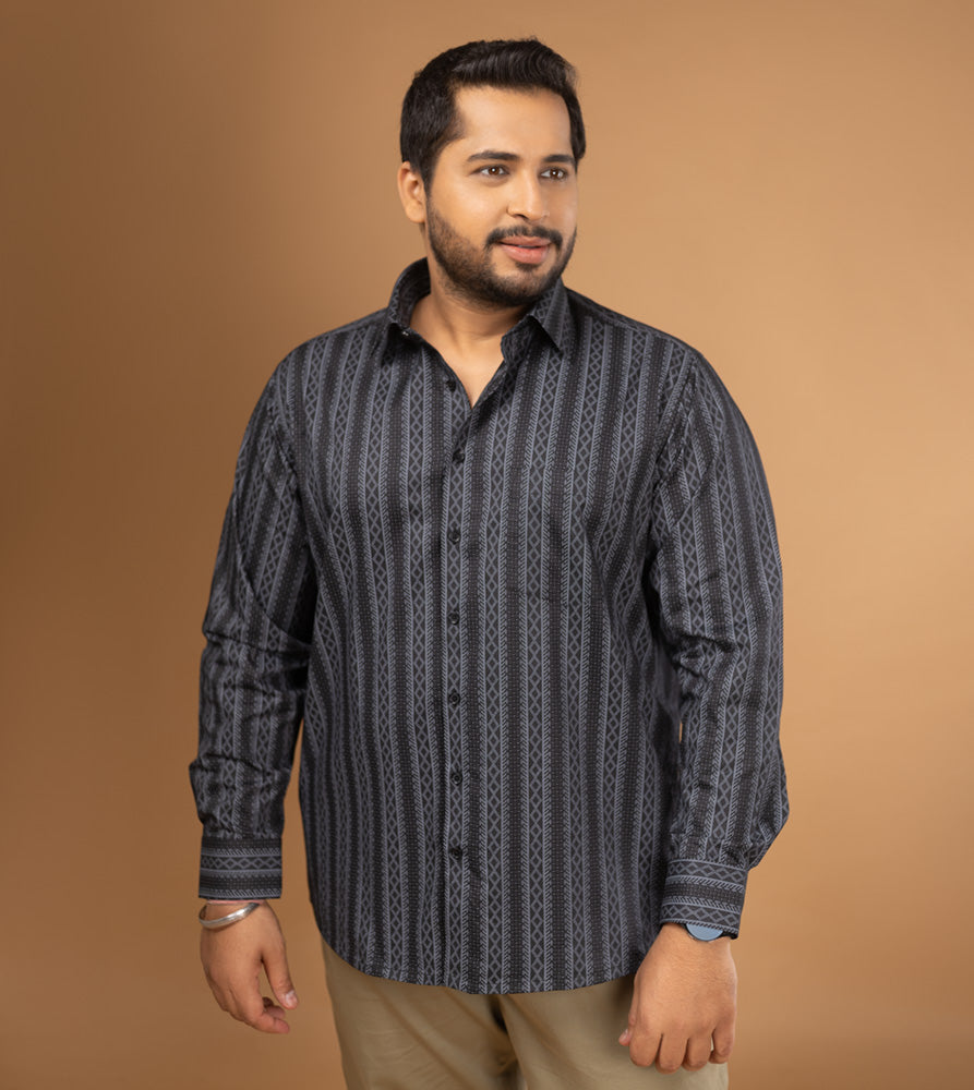 Sizeupp | Plus Size  Evening Shirt For Men | 4XL - 9XL | 100% Cotton | Print | Black