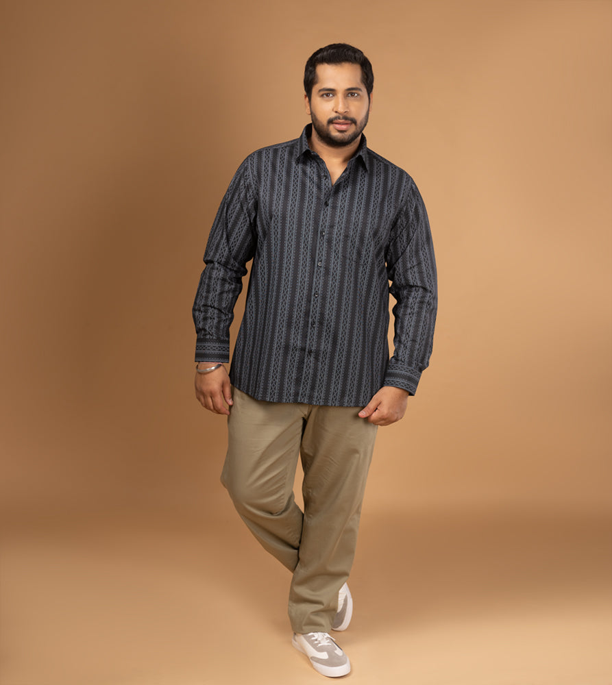 Sizeupp | Plus Size  Evening Shirt For Men | 4XL - 9XL | 100% Cotton | Print | Black