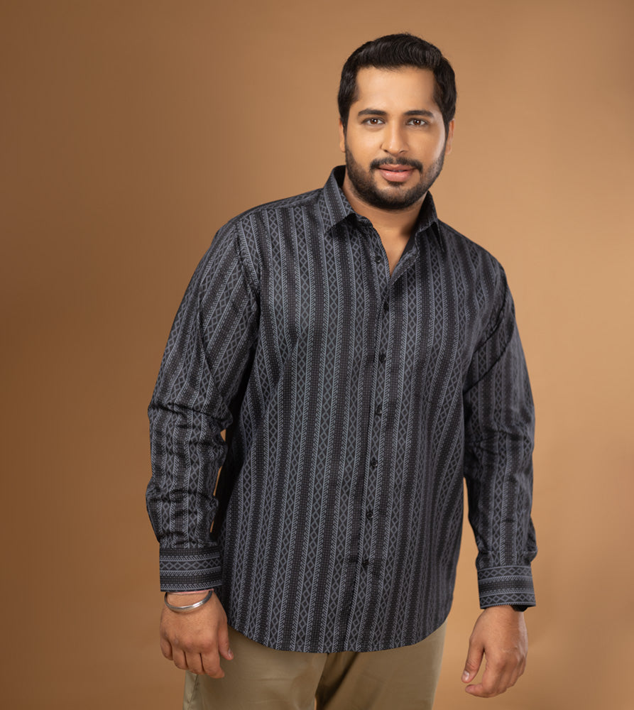 Sizeupp | Plus Size  Evening Shirt For Men | 4XL - 9XL | 100% Cotton | Print | Black