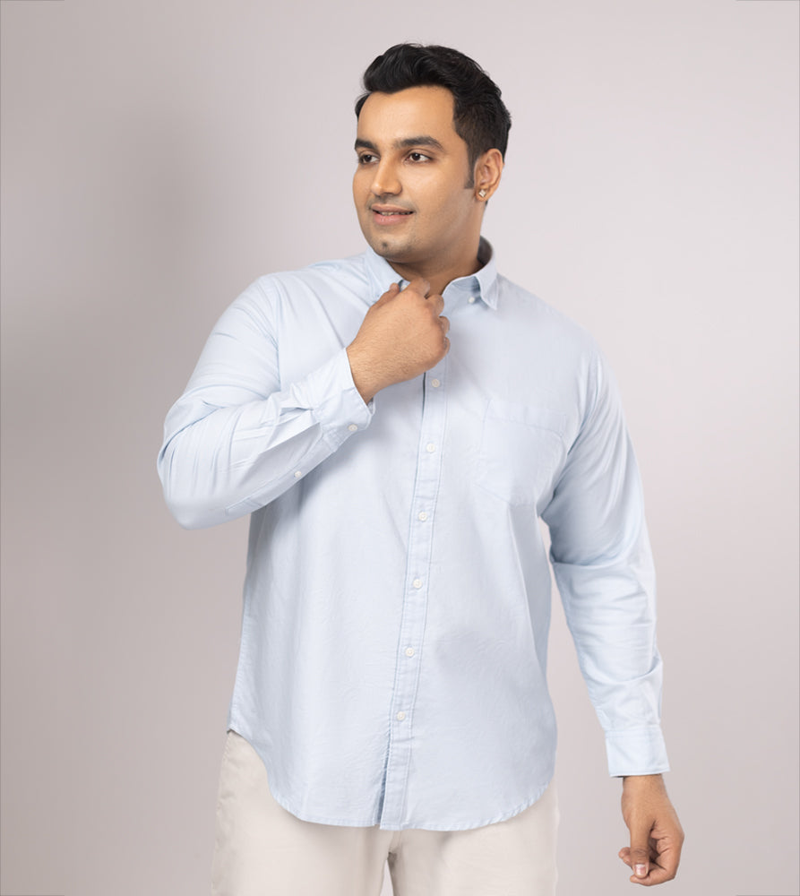 Plus Size Casual Shirt | 4XL - 10XL | 100% Cotton | Sky Blue
