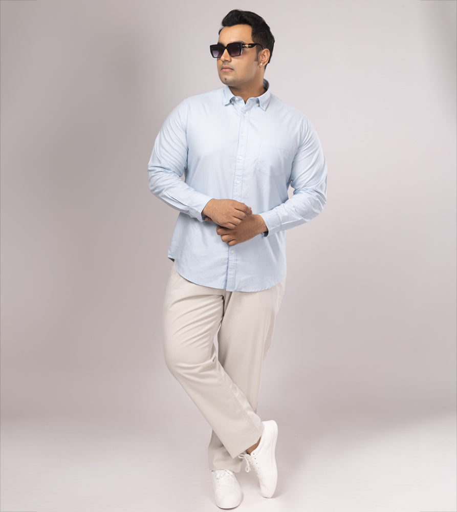 Plus Size Casual Shirt | 4XL - 10XL | 100% Cotton | Sky Blue