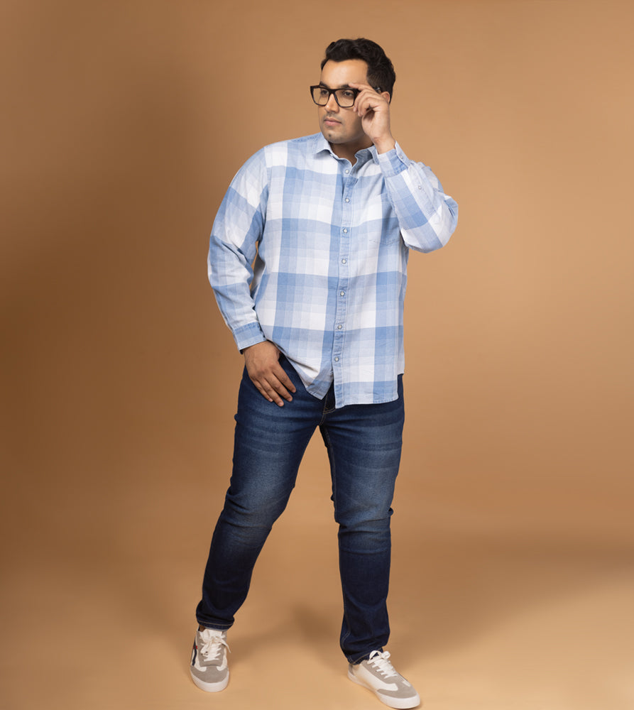 Plus Size Casual Shirt | 4XL - 10XL | 100% Cotton | Light Blue