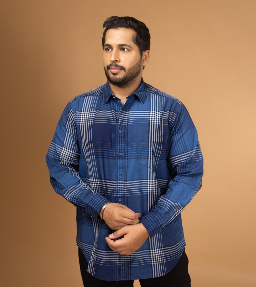 Plus Size Casual Shirt | 4XL - 10XL | 100% Cotton | Indigo