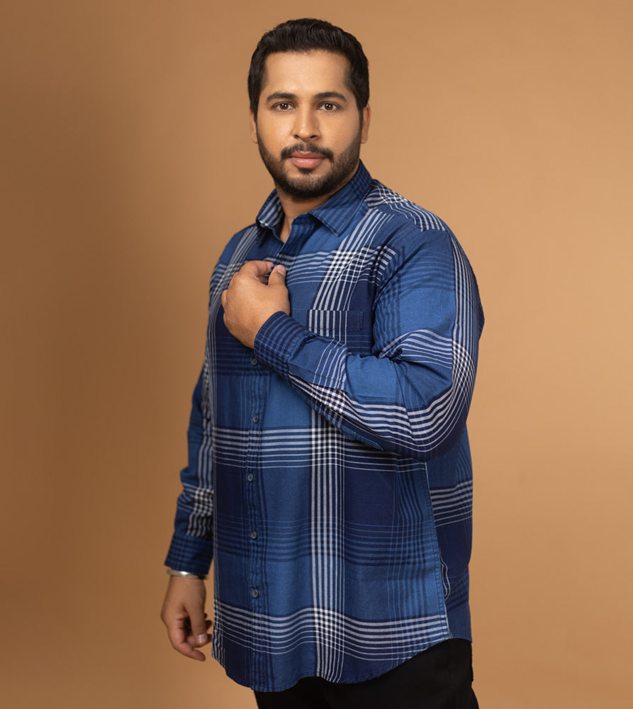 Plus Size Casual Shirt | 4XL - 10XL | 100% Cotton | Indigo