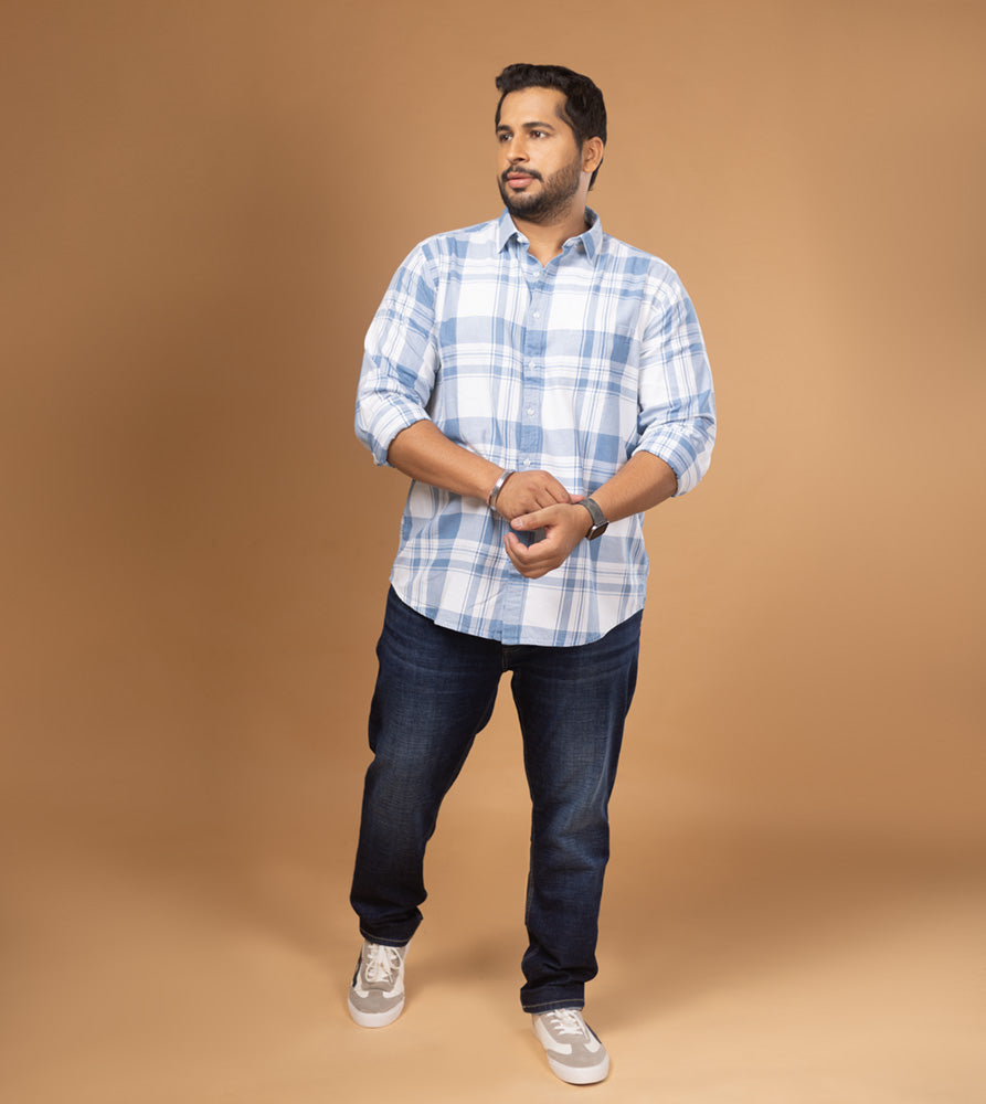 Plus Size Casual Shirt | 4XL - 10XL | 100% Cotton | Light Blue