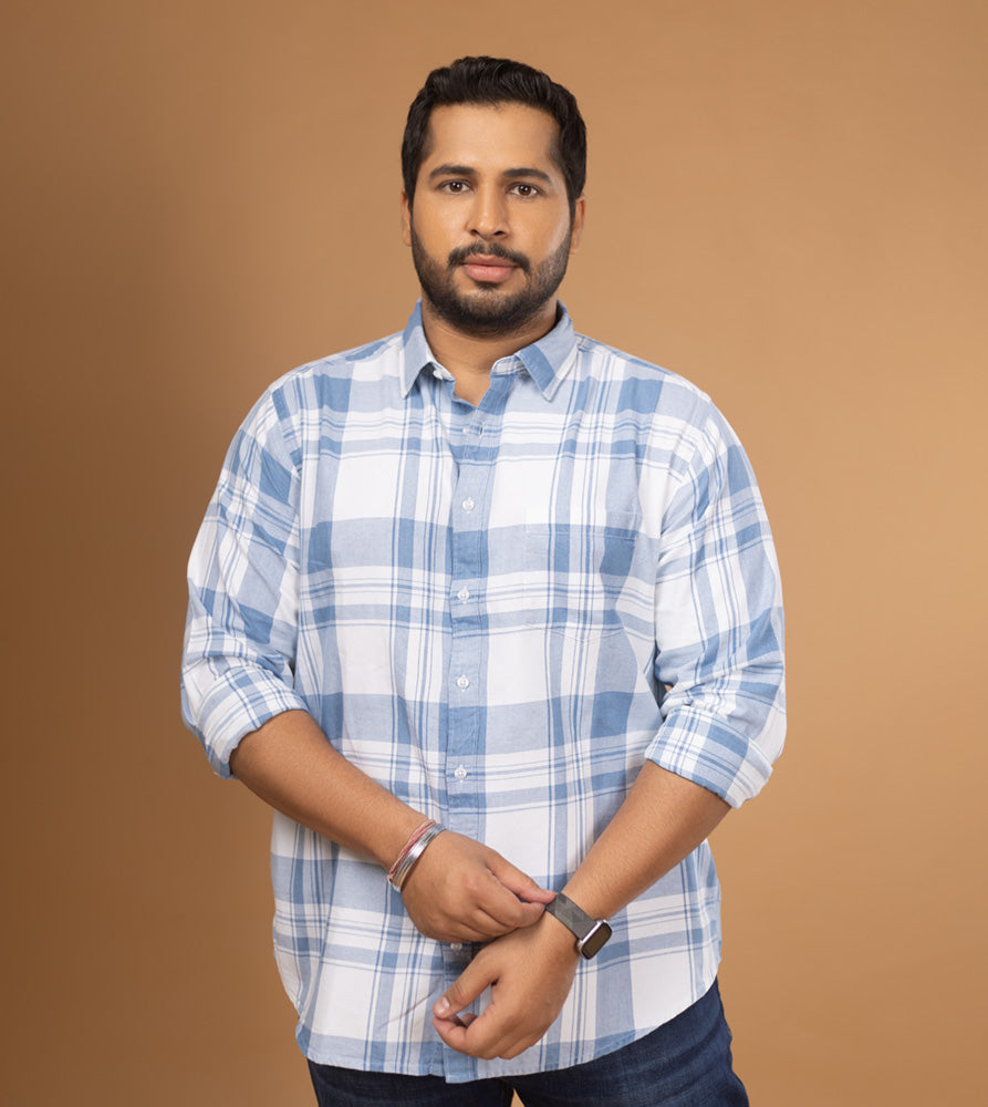 Plus Size Casual Shirt | 4XL - 10XL | 100% Cotton | Light Blue