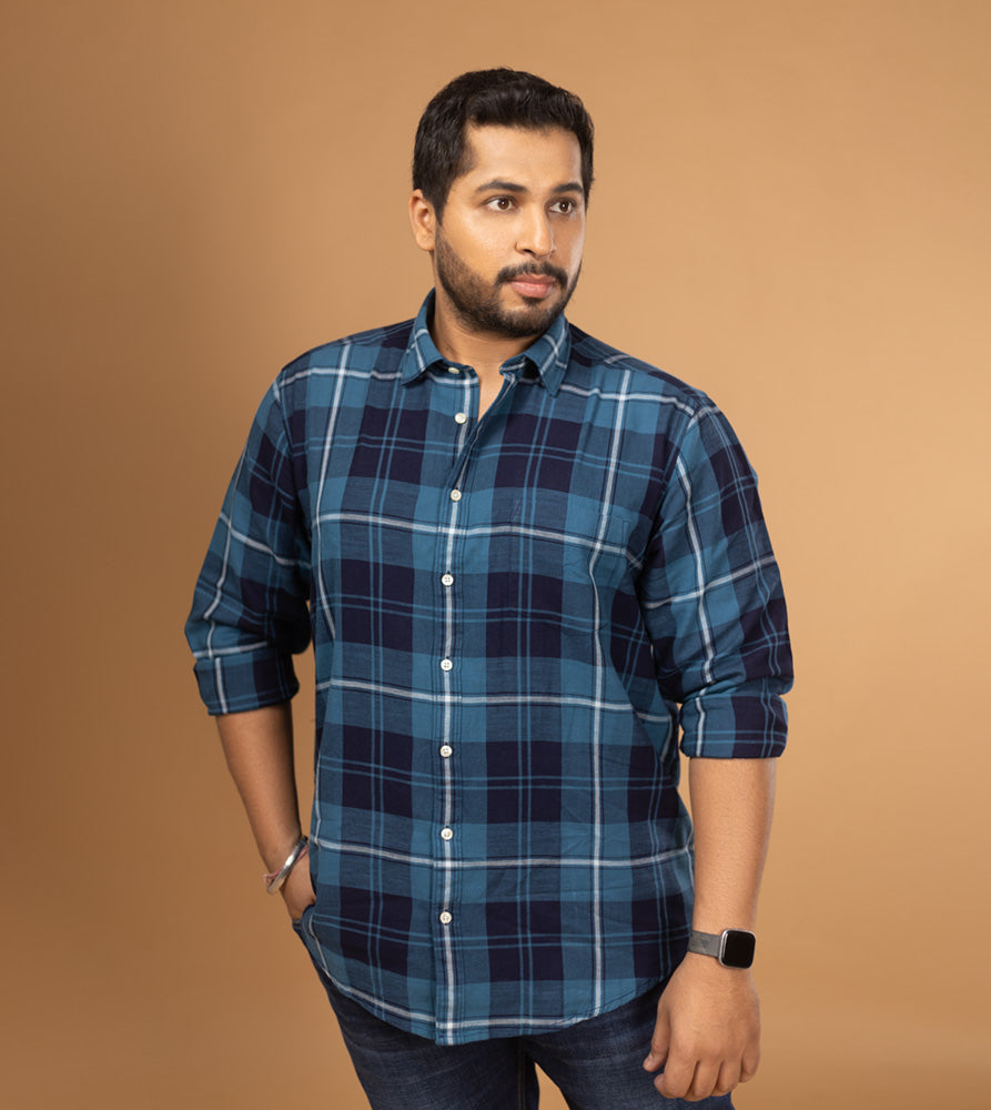 Plus Size Casual Shirt | 4XL - 10XL | 100% Cotton | Indigo
