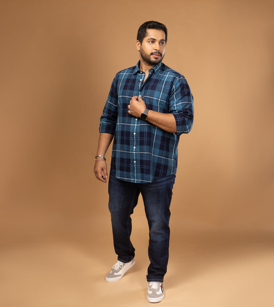 Plus Size Casual Shirt | 4XL - 10XL | 100% Cotton | Indigo