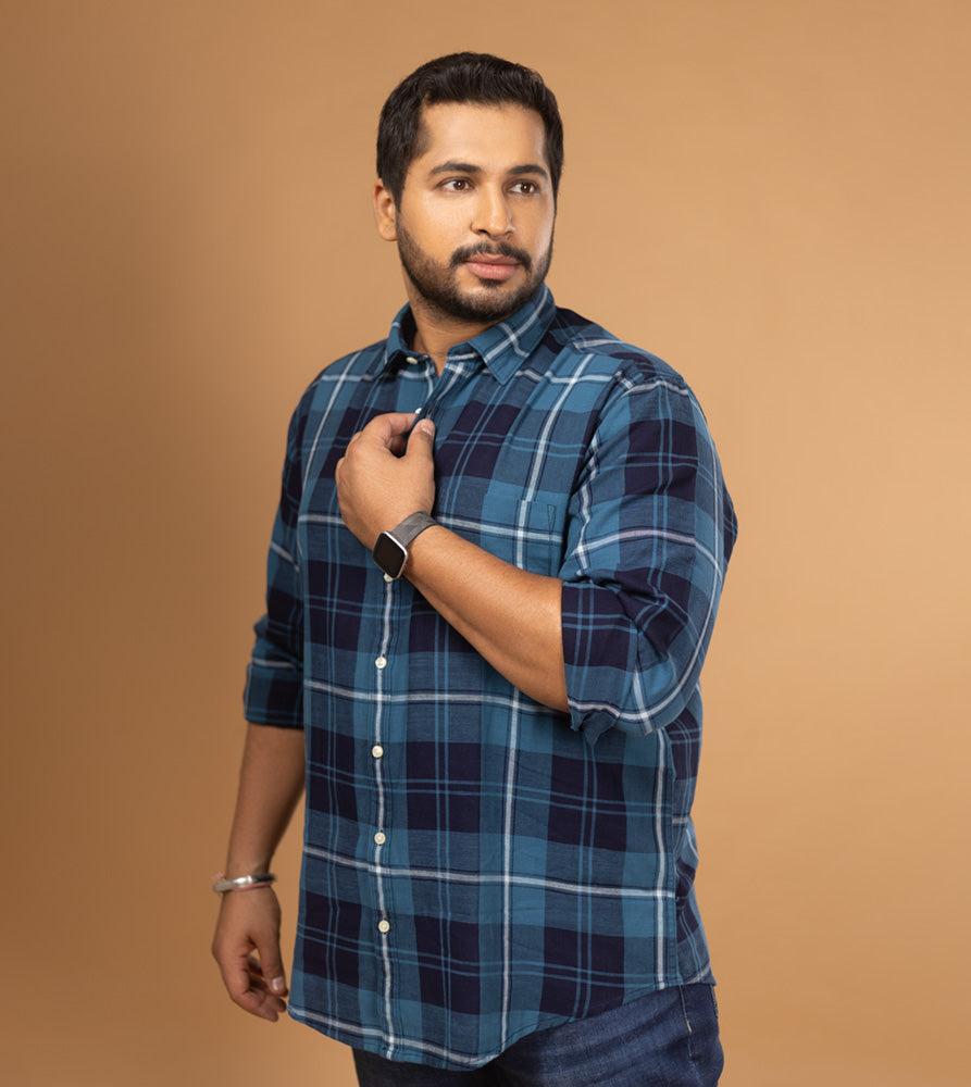Plus Size Casual Shirt | 4XL - 10XL | 100% Cotton | Indigo