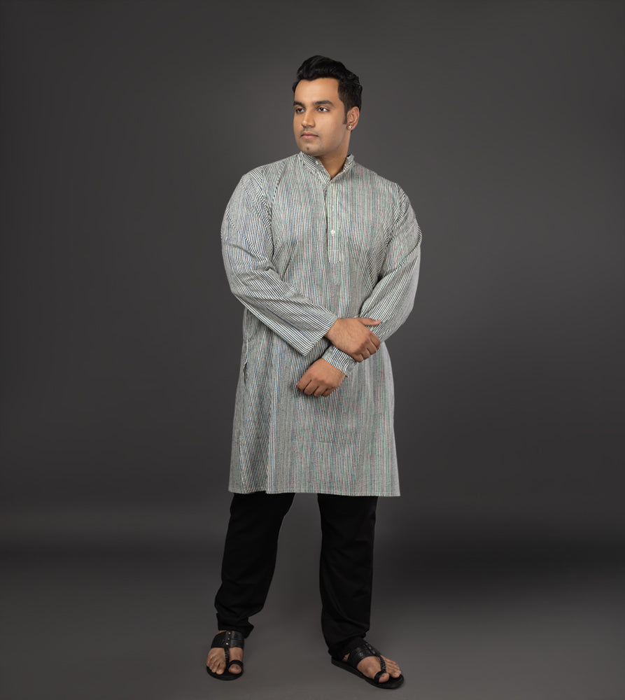 Sizeupp | Plus Size  Kurta For Men | 4XL - 9XL | 100% Cotton | Print | Navy