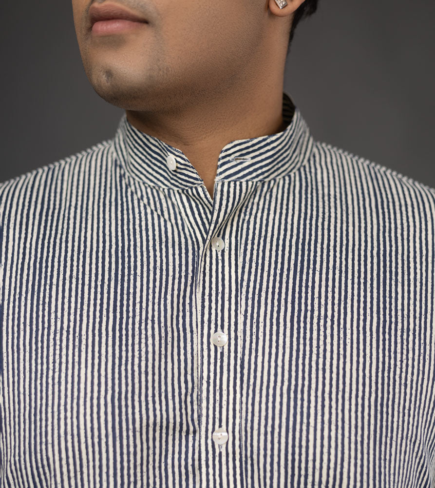 Sizeupp | Plus Size  Kurta For Men | 4XL - 9XL | 100% Cotton | Print | Navy