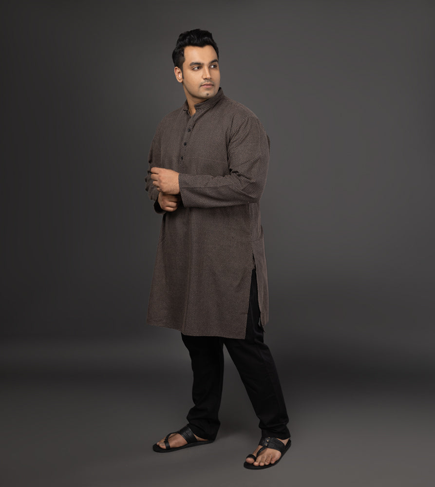 Sizeupp | Plus Size  Kurta For Men | 4XL - 9XL | 100% Cotton | Jacquard | Black