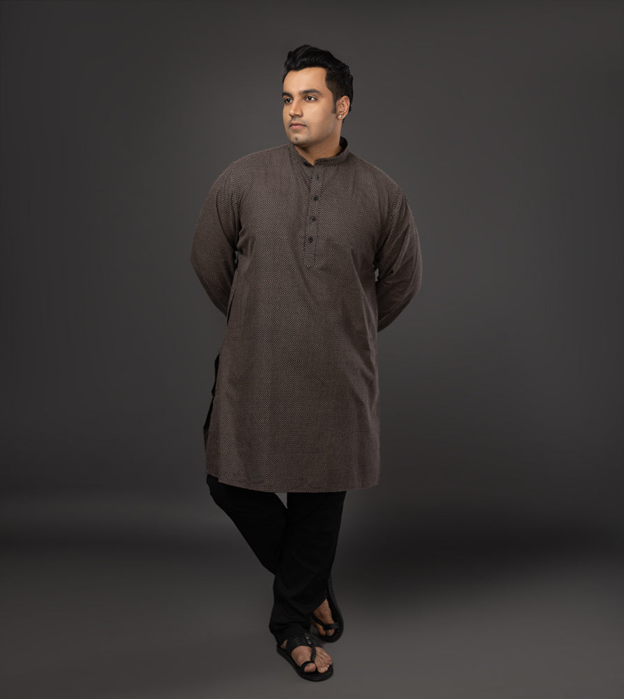 Sizeupp | Plus Size  Kurta For Men | 4XL - 9XL | 100% Cotton | Jacquard | Black