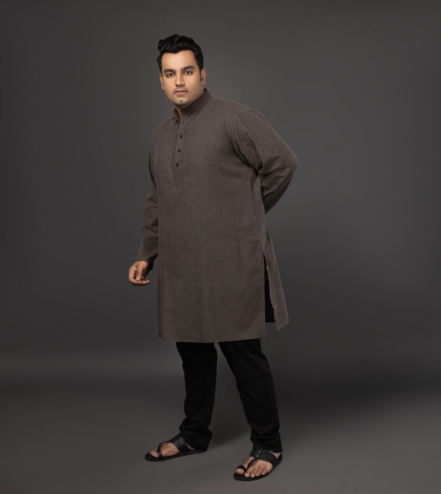 Sizeupp | Plus Size  Kurta For Men | 4XL - 9XL | 100% Cotton | Jacquard | Black
