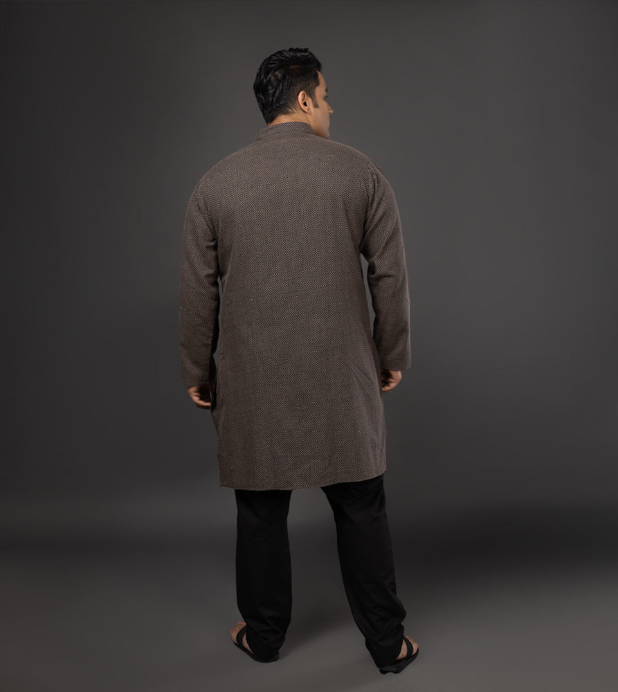 Sizeupp | Plus Size  Kurta For Men | 4XL - 9XL | 100% Cotton | Jacquard | Black