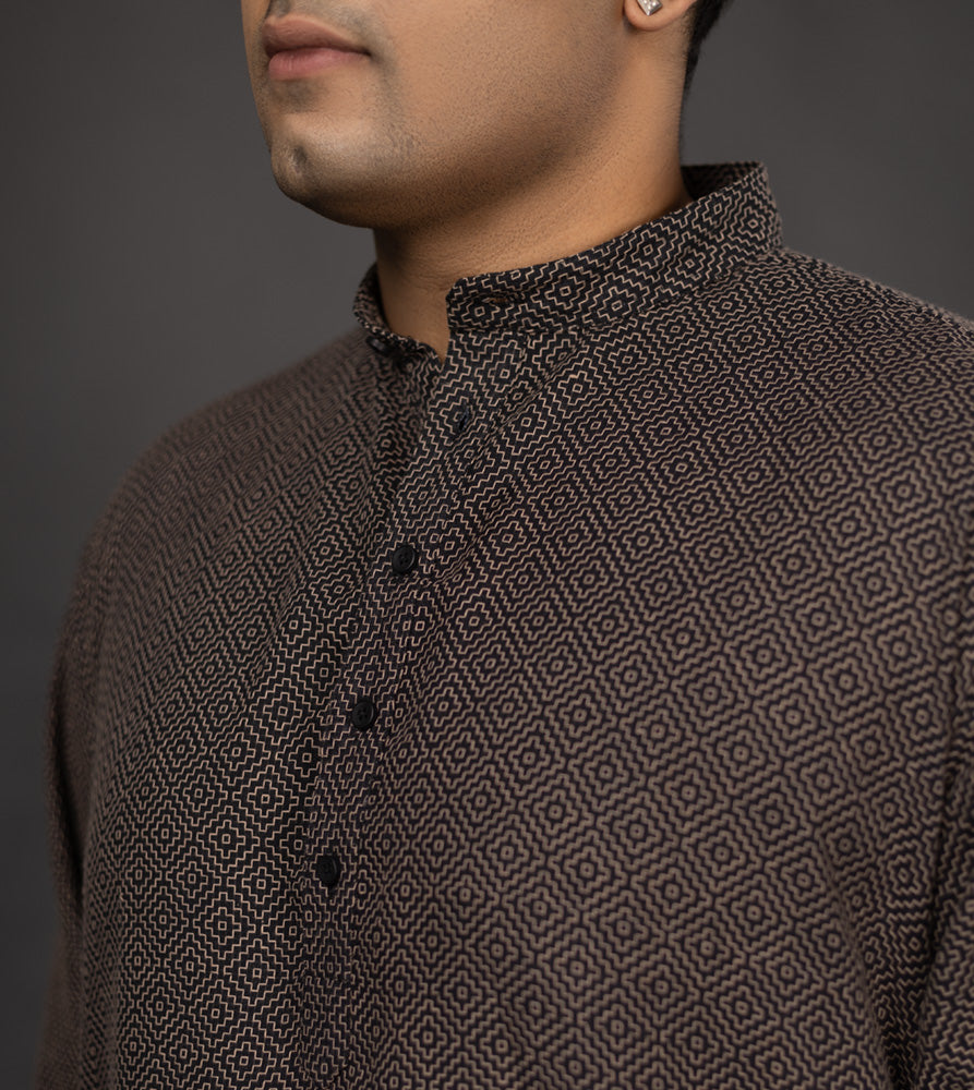 Sizeupp | Plus Size  Kurta For Men | 4XL - 9XL | 100% Cotton | Jacquard | Black