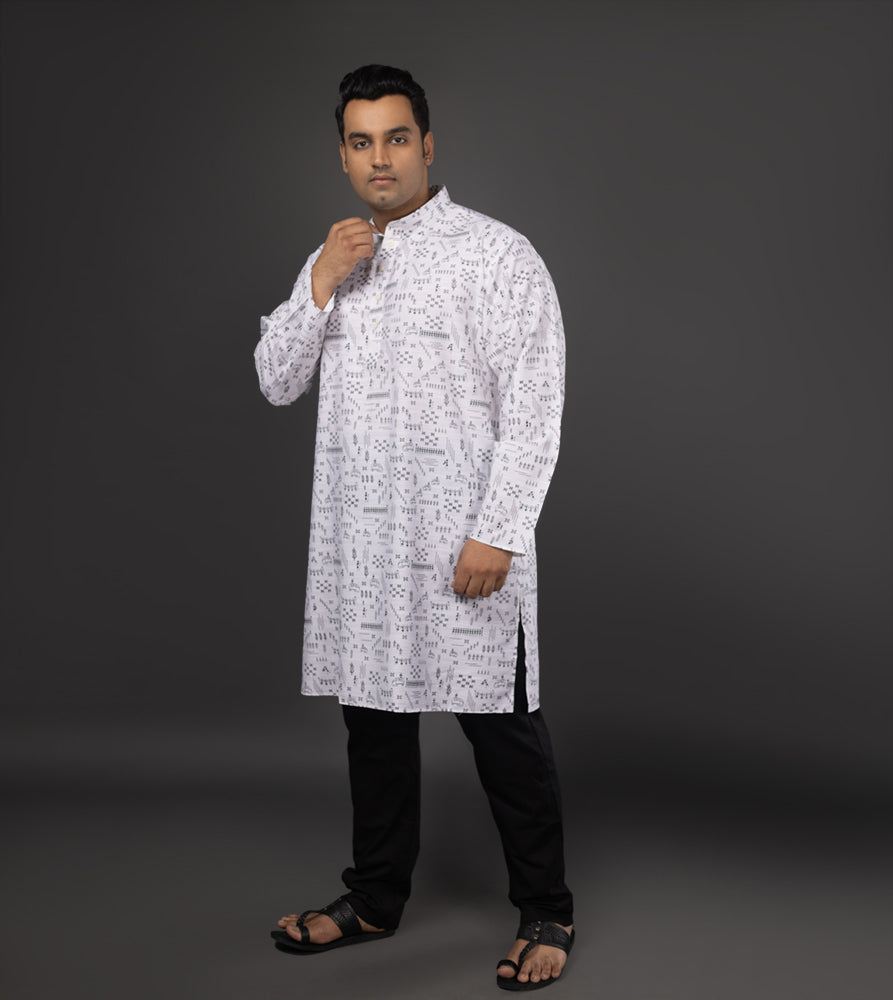 Sizeupp | Plus Size  Kurta For Men | 4XL - 9XL |  | Print | White