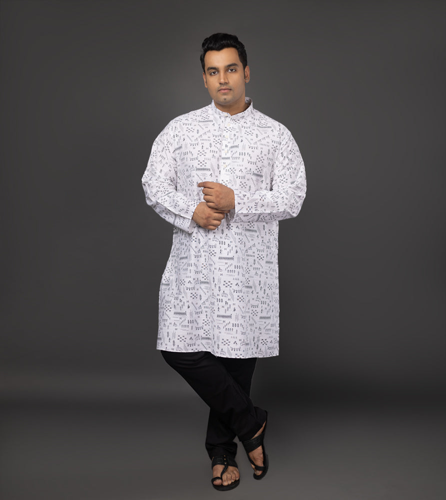 Sizeupp | Plus Size  Kurta For Men | 4XL - 9XL |  | Print | White