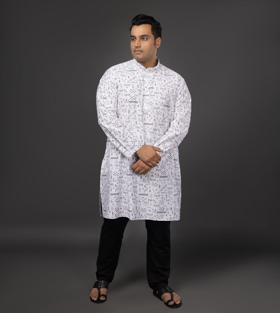 Sizeupp | Plus Size  Kurta For Men | 4XL - 9XL |  | Print | White
