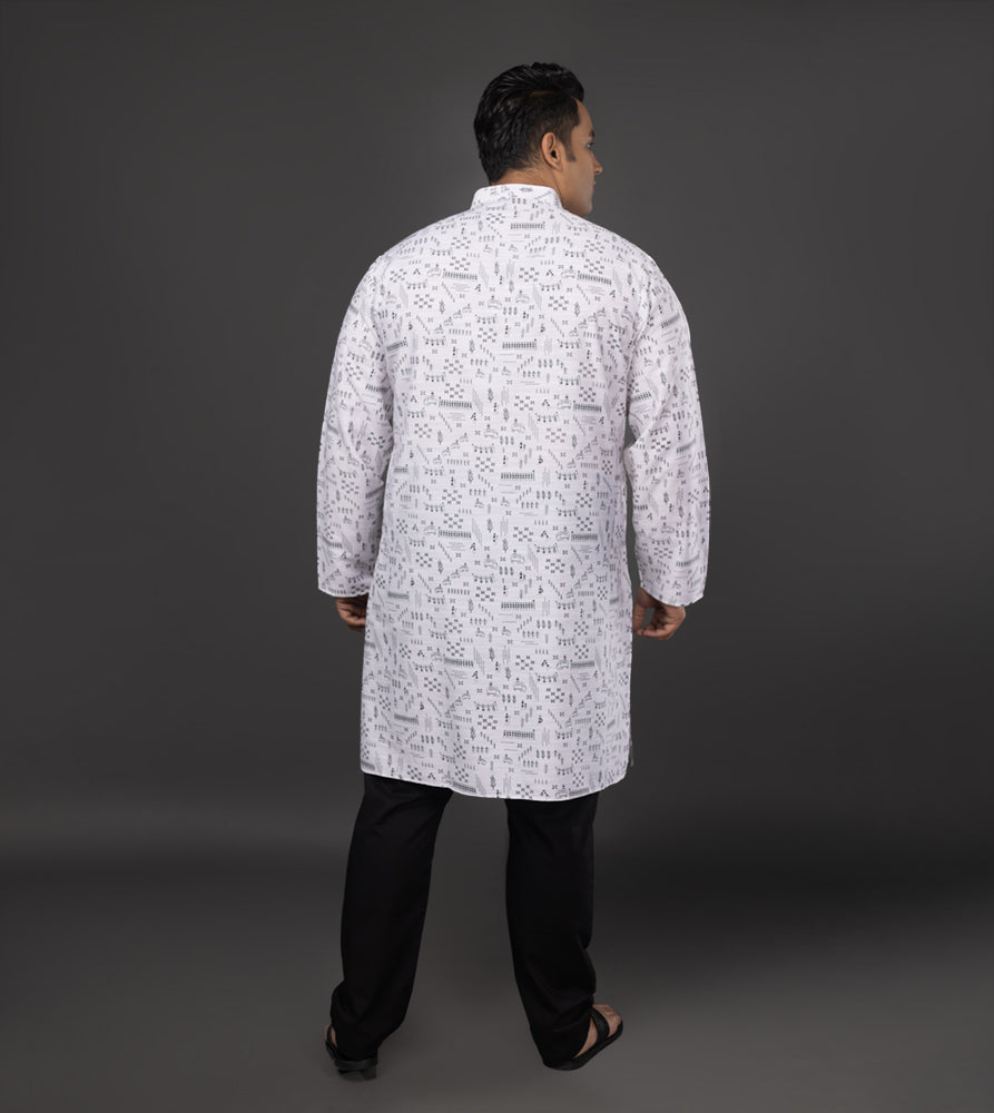 Sizeupp | Plus Size  Kurta For Men | 4XL - 9XL |  | Print | White