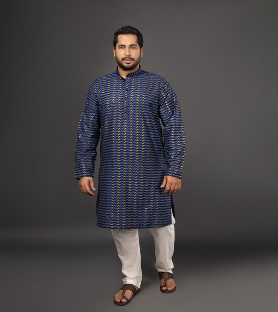 Sizeupp | Plus Size  Kurta For Men | 4XL - 9XL | 100% Cotton | Print | Navy
