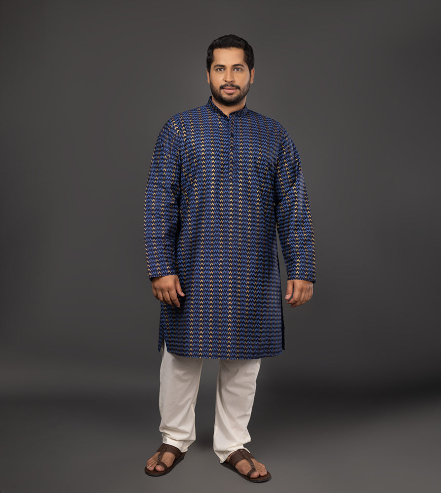 Sizeupp | Plus Size  Kurta For Men | 4XL - 9XL | 100% Cotton | Print | Navy