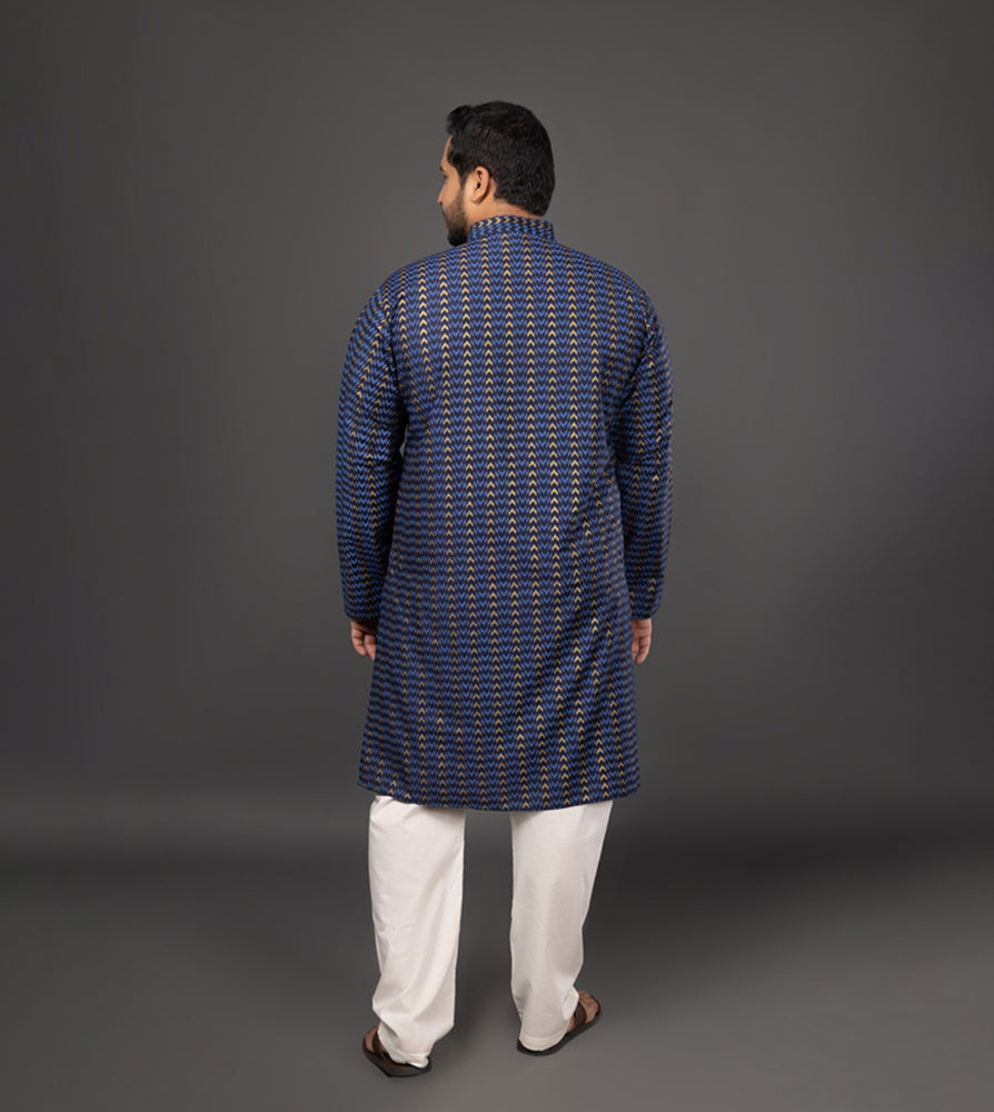 Sizeupp | Plus Size  Kurta For Men | 4XL - 9XL | 100% Cotton | Print | Navy