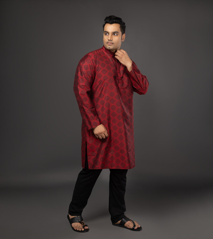 Sizeupp | Plus Size  Kurta For Men | 4XL - 9XL |  | Print | Red