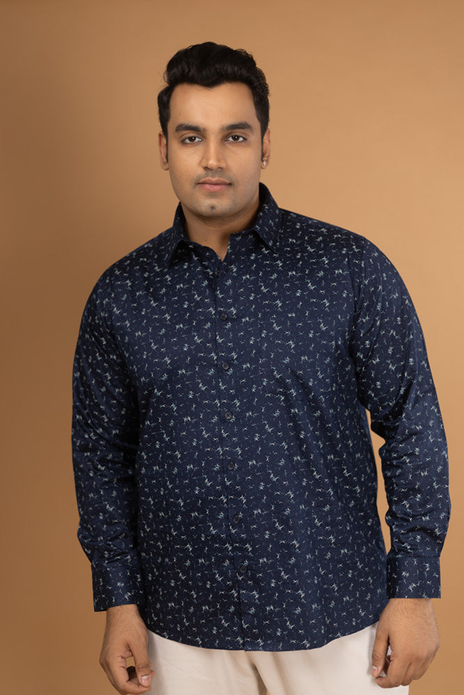 Sizeupp | Plus Size  Evening Shirt For Men | 4XL - 9XL | 100% Cotton | Print | Navy