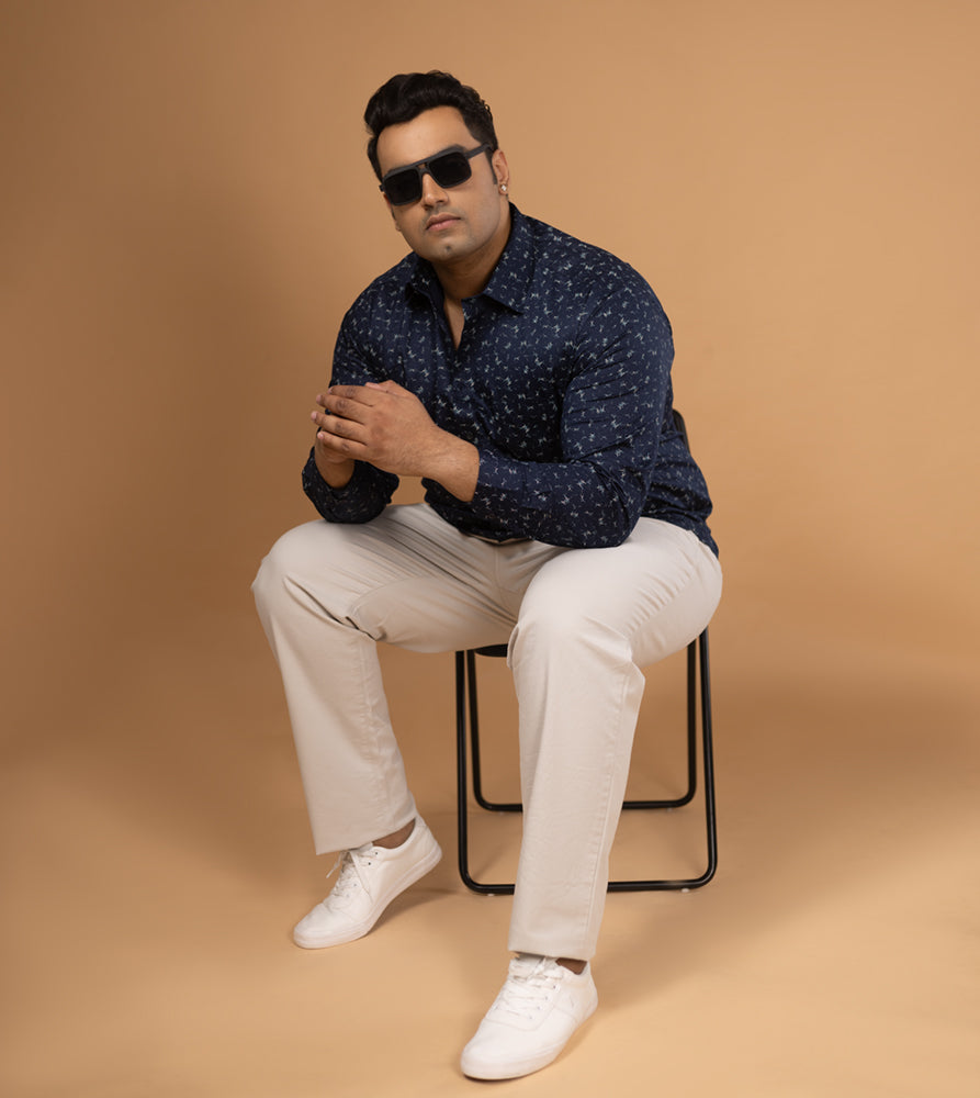 Sizeupp | Plus Size  Evening Shirt For Men | 4XL - 9XL | 100% Cotton | Print | Navy