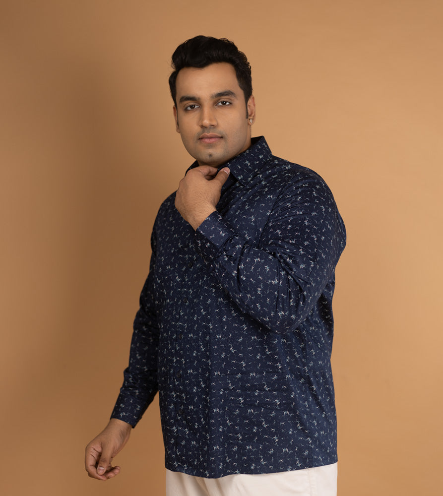 Sizeupp | Plus Size  Evening Shirt For Men | 4XL - 9XL | 100% Cotton | Print | Navy